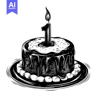 Aset premium populer: Black and White Illustration of a Cake with One Candle