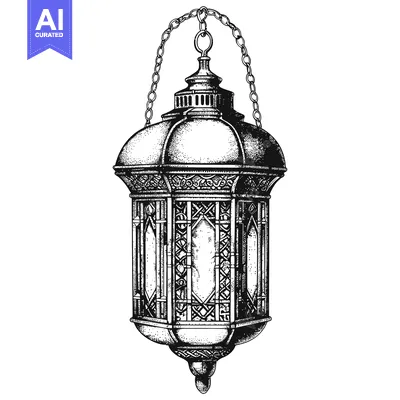 Aset desain premium: Ornate Hanging Lantern with Chain and Intricate Design