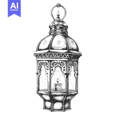 Aset desain premium: Hand-drawn illustration of an ornate lantern with a candle inside