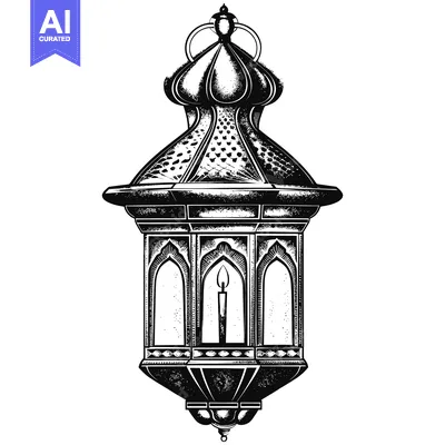 Ornate Hanging Lantern with a Lit Candle