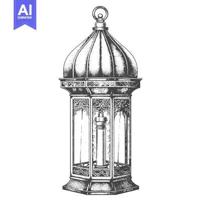 Aset desain premium: Ornate Hand-Drawn Sketch of a Traditional Lantern with Candle