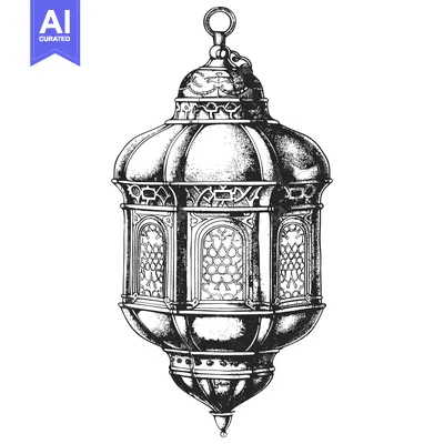 Aset desain premium: Ornate Hanging Lantern with Intricate Glass Panels