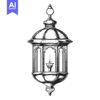 Aset premium populer: Ornate Hanging Lantern with Flame Inside