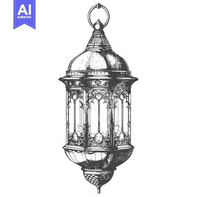 Aset desain premium: Ornate Hand-Drawn Sketch of a Hanging Lantern