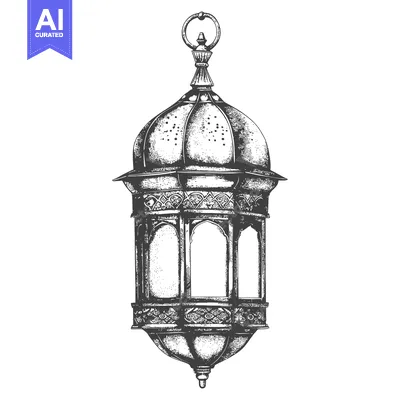 Aset desain premium: Ornate Hand-Drawn Sketch of a Hanging Lantern