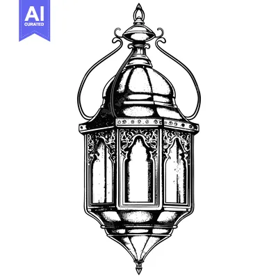 Aset desain premium: An Ornate Black and White Illustration of a Hanging Lantern