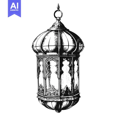 Aset premium populer: Ornate Black and White  Hanging Lantern with Intricate Details