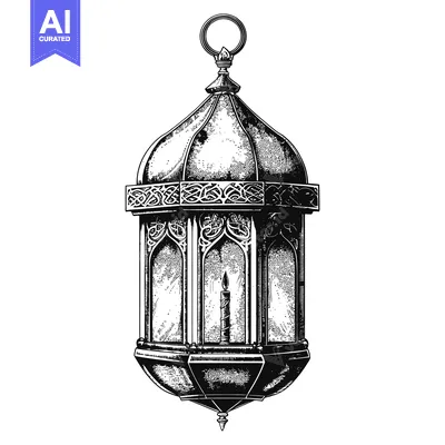 Aset desain premium: Ornate Hanging Lantern with a Single Candle Inside