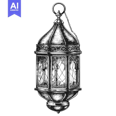 Aset premium populer: Ornate Hanging Lantern with Chain and Intricate Design