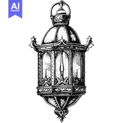 Popular premium asset: Ornate Black and White Illustration of a Hanging Lantern