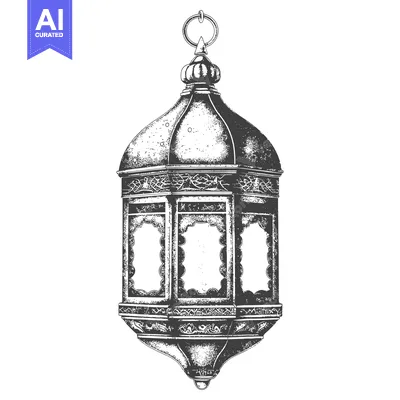 Popular premium asset: A Black and White Illustration of an Ornate Hanging Lantern