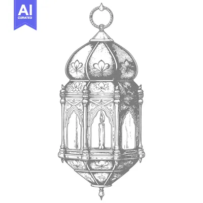 Aset desain premium: Ornate Hanging Lantern with Candle and Floral Designs