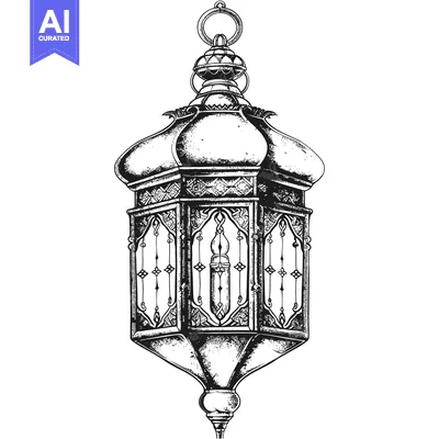 Aset desain premium: Ornate Black and White Hand-Drawn Hanging Lantern
