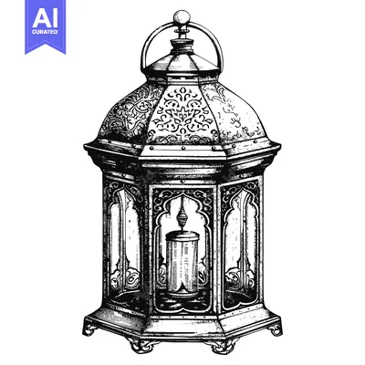 Aset premium populer: Ornate Hand-Drawn Black and White Lantern with Candle