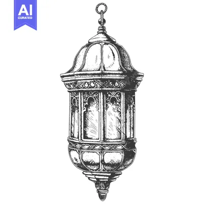 Aset desain premium: Hand-drawn sketch of an ornate hanging lantern with intricate details