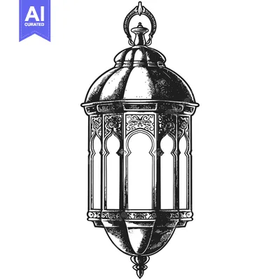 Aset premium populer: Ornate Black and White Hand-Drawn Lantern with Intricate Details