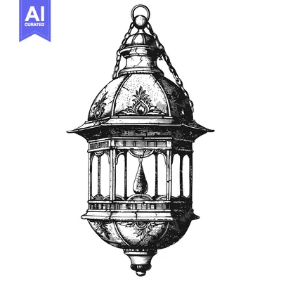 Aset desain premium: Hand-drawn sketch of a detailed ornate hanging lantern