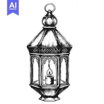 Aset desain premium: Ornate Lantern with a Candle Inside