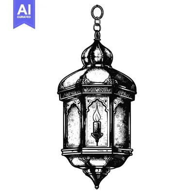 Premium design asset: Ornate Hanging Lantern with Candle Inside