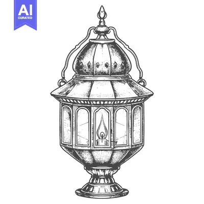Aset desain premium: Ornate Metal Lantern with Candle Inside