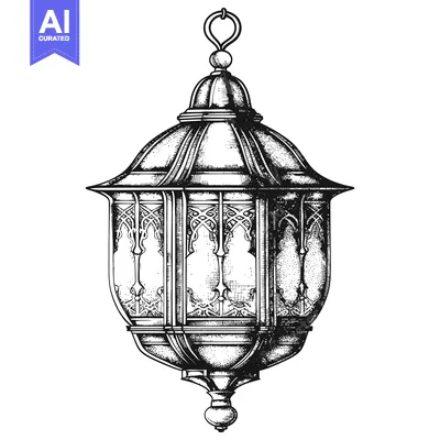 Premium design asset: Ornate Hand-Drawn Black and White Lantern with Intricate Details