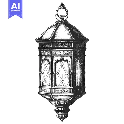 Aset desain premium: Intricate Ornamental Lantern with Arabic Calligraphy