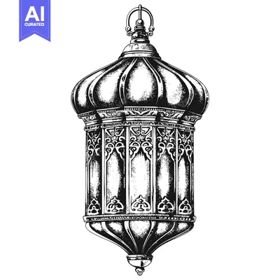 Aset premium populer: Ornate Black and White Hand-Drawn Hanging Lantern