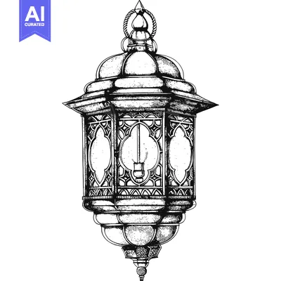 Aset desain premium: Hand-drawn Illustration of a Detailed Ornate Lantern