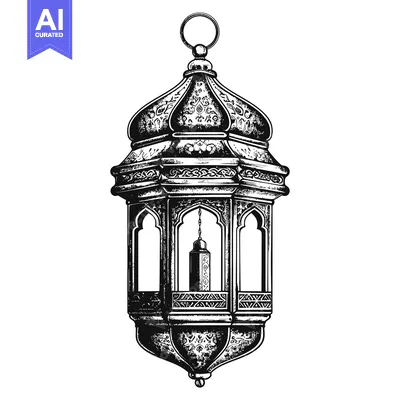 Aset premium populer: Ornate Black and White Hanging Lantern with Detailed Design