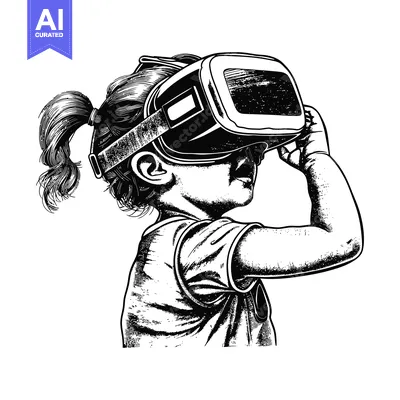 Aset desain premium: A young girl wearing a virtual reality headset