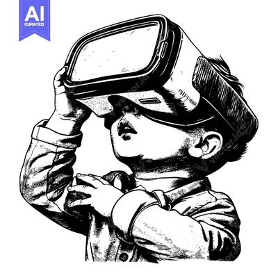 A Young Child Wearing Virtual Reality Headgear