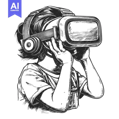 Premium design asset: Hand-drawn Illustration of a Person Wearing a VR Headset
