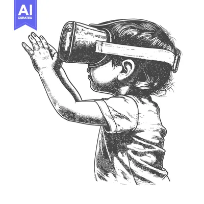 Aset premium populer: A Child Experiencing Virtual Reality Through a Headset