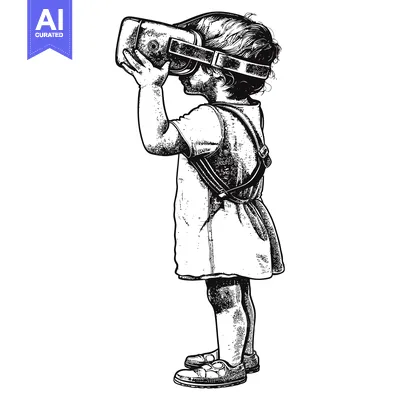 Aset premium populer: A Young Child Experiencing Virtual Reality with a VR Headset