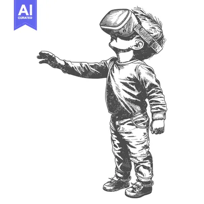 Aset desain premium: Child Wearing Virtual Reality Headset Looking Upward