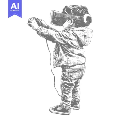 A Child Wearing Virtual Reality Headgear with a Controller in Hand