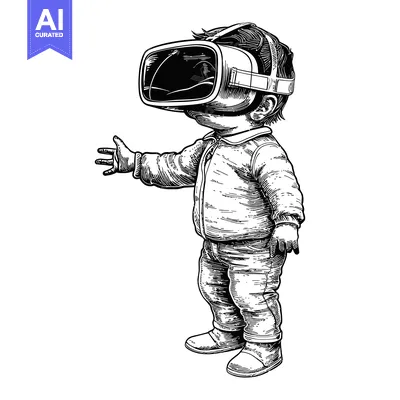 Premium design asset: Child Wearing Virtual Reality Headset Reaches Out With Hand