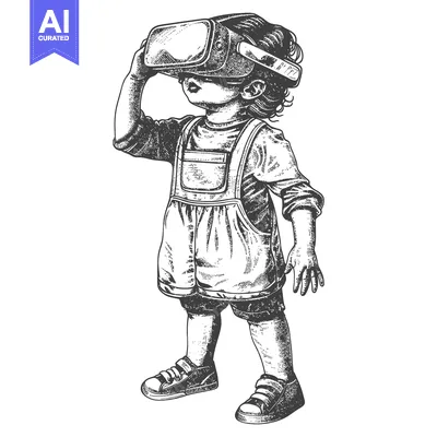 Aset premium populer: A Young Child Wearing Virtual Reality Goggles