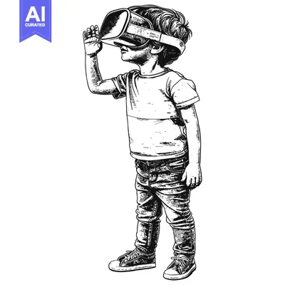 Aset desain premium: A young boy wearing a virtual reality headset
