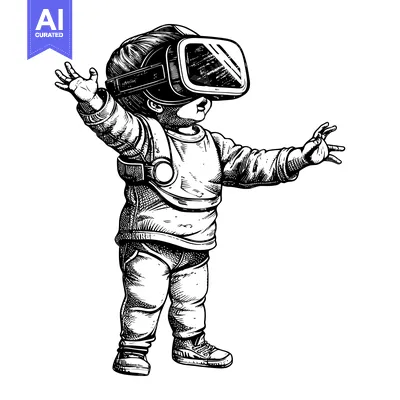 Aset desain premium: A Child Wearing a VR Headset and Reaching Out with Their Hands