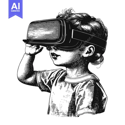 Aset desain premium: A Young Girl Wearing a Virtual Reality Headset