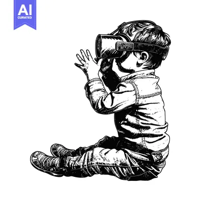 Aset desain premium: A Young Boy Wearing a Virtual Reality Headset
