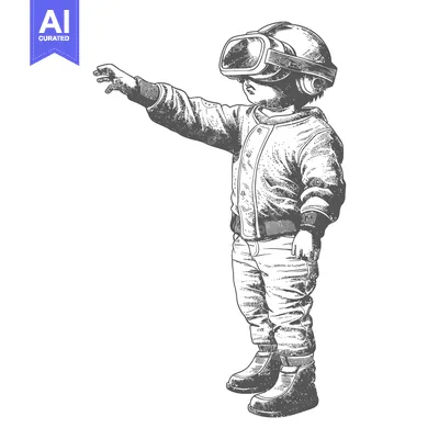 A young boy wearing a VR headset and reaching out with his hand