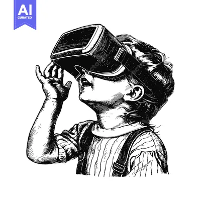 A Young Child Wearing Virtual Reality Goggles