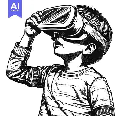 A Young Boy Wearing Virtual Reality Headset