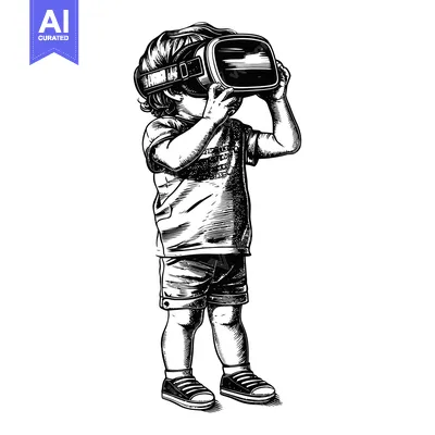 Aset premium populer: A young child wearing a virtual reality headset