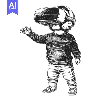 Premium design asset: Child Wearing a VR Headset and Reaching Out With Their Hand