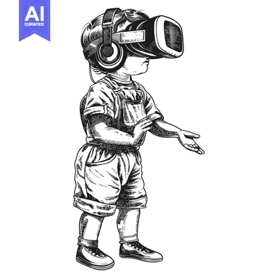 A Child Wearing a Virtual Reality Headset and Overalls