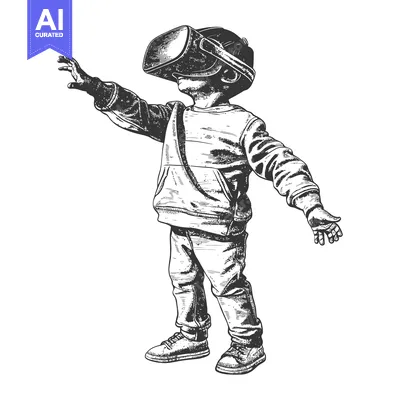 Aset premium populer: A Child Wearing a VR Headset and Reaching Out with Their Hand