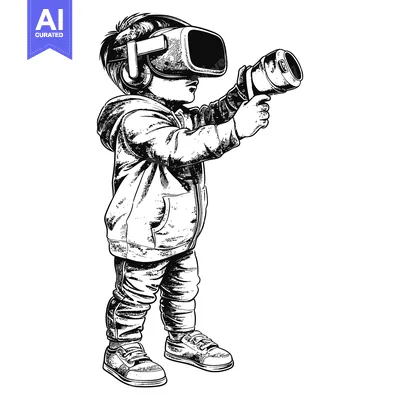 A young person wearing a VR headset and holding a controller